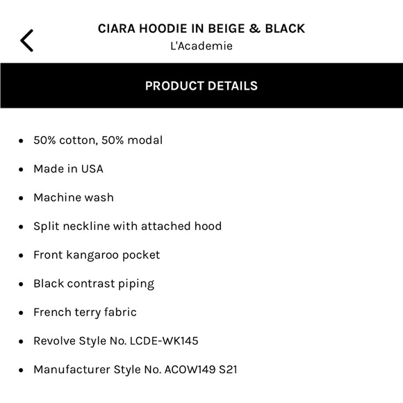 L'Academie Ciara Hoodie Revolve  in Beige & Black Size Small - Picture 5 of 9